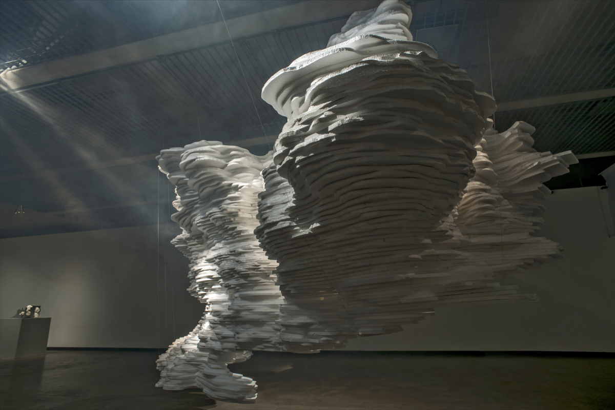 Wide view of the In Void installation occupying the full gallery space
